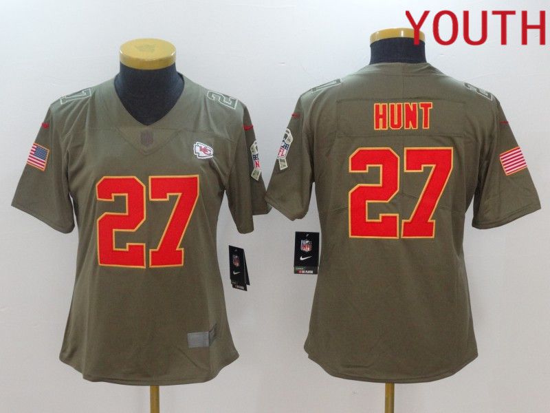 Youth Kansas City Chiefs #27 Hunt Red Nike Olive Salute To Service Limited NFL Jersey